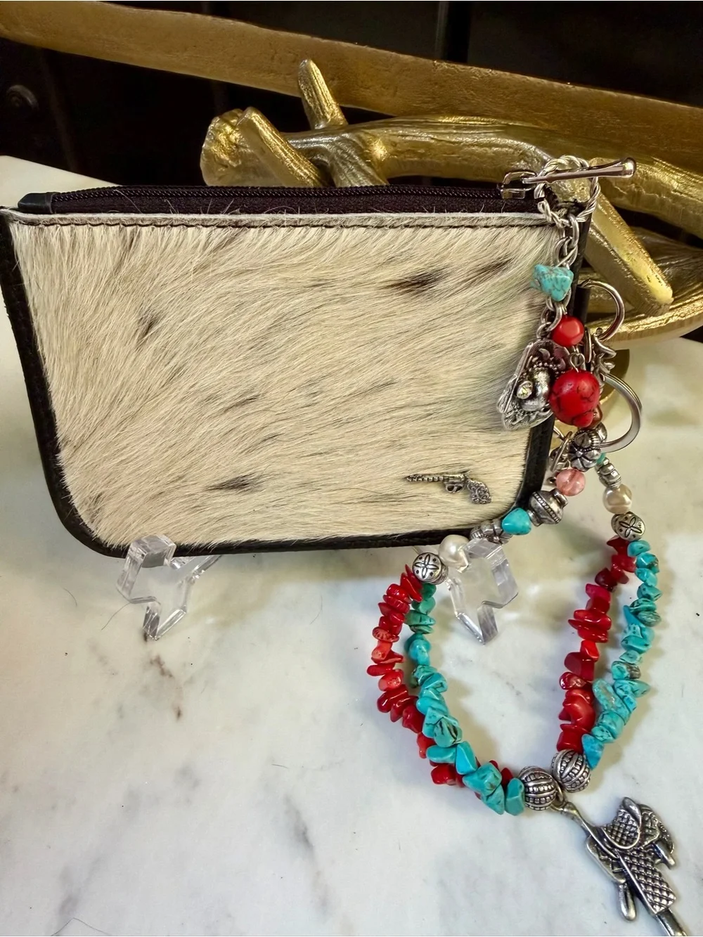 GENUINE COWHIDE LEATHER HAIR ON HIDE Rodeo Country Western Boots Wristlet Wallet